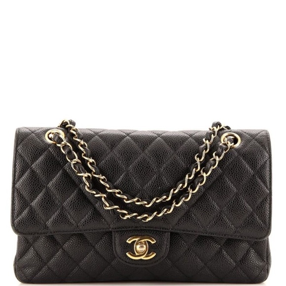 CHANEL Handbags - Chanel Classic Double Flap Quilted Caviar Medium Black Bag
